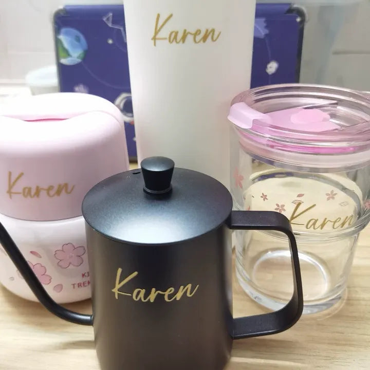 example of using uv dtf stickers on various cups